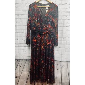 Coldwater Creek Women Floral Elegant Long Sleeves Maxi Dress Size 16 NWT $99